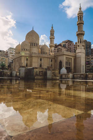 Alexandria, Egypt - November 03, 2021: Exterior View to the Very Beautiful Example of Islamic Art -  âEgyptian Abu al-Abbas al-Mursi Mosque in Alexandriaのeditorial素材