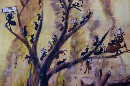 Hargeisa, Somaliland - November 10, 2019: Symbolism of  Somaliland War in the Bright and Colorful Paintings of Hargeisa National Museumのeditorial素材