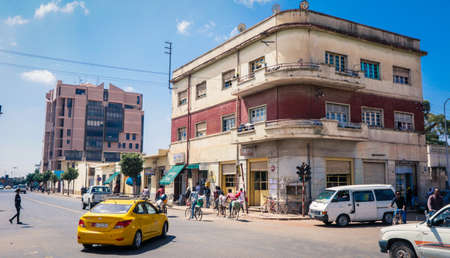 Asmara, Eritrea - November 01, 2019: Capital Streets and Buildings View in the Sunny Day
