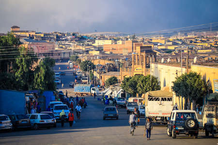 Asmara, Eritrea - November 01, 2019: Local People near the Medebar Market in the Asmara City Centerのeditorial素材