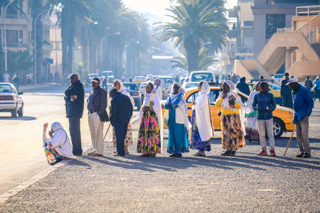 Asmara, Eritrea - November 02, 2019:  Local People on the Asmara Streetsのeditorial素材