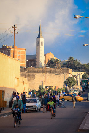 Asmara, Eritrea - November 02, 2019:  Daily life of Local People on the Central street of Asmaraのeditorial素材