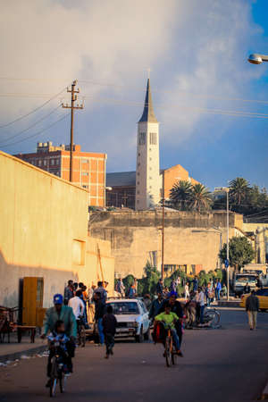 Asmara, Eritrea - November 02, 2019:  Daily life of Local People on the Central street of Asmara