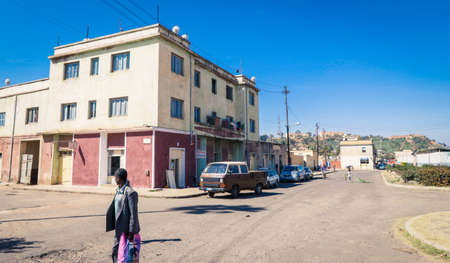 Asmara, Eritrea - November 02, 2019:  Daily life of Local People on the Central street of Asmara