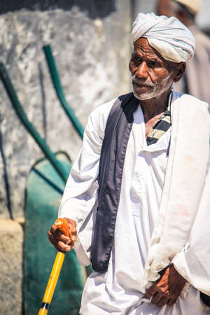 Keren, Eritrea - November 03, 2019: Local Eritrean Man in Traditional White dress on the Keren Camel...