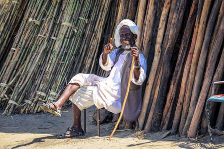 Keren, Eritrea - November 03, 2019: Local Eritrean Man in Traditional White dress on the Keren Camel...