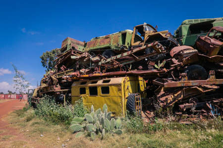 Abandoned Army Tanks on the Tank Graveyard in Asmara, Eritreaの写真素材