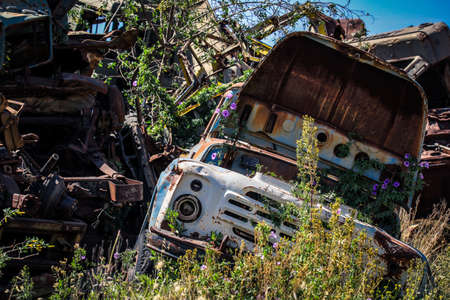 Abandoned Army Tanks on the Tank Graveyard in Asmara, Eritreaの写真素材