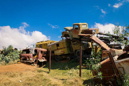 Abandoned Army Tanks on the Tank Graveyard in Asmara, Eritrea