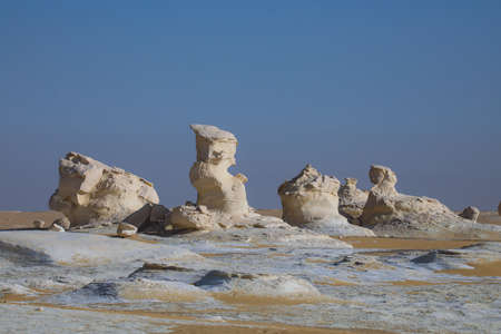 White Desert Sand Formations looks like two Sphinx in the Farafra Oasis, Egyptの写真素材