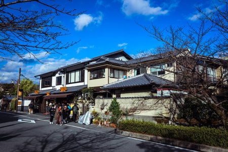 Arashiyama, Japan - January 03, 2020: City Streets View near Bamboo Forestのeditorial素材