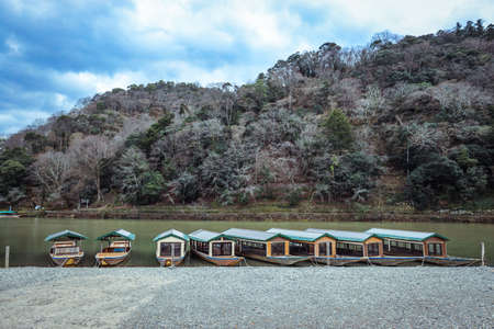Kyoto, Japan - January 09, 2020: Wooden Panoramic View to the Boat Riverside in the Kyoto Parkのeditorial素材
