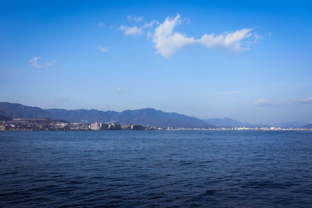 Miyajima, Japan - January 02, 2020:  Panoramic View to the Ferry Seaside of the Itsukushima Islandのeditorial素材