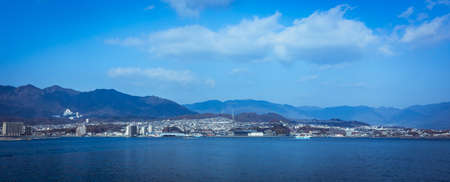 Miyajima, Japan - January 02, 2020:  Panoramic View to the Ferry Seaside of the Itsukushima Islandのeditorial素材