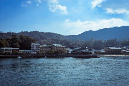 Miyajima, Japan - January 02, 2020:  Panoramic View to the Ferry Seaside of the Itsukushima Islandのeditorial素材
