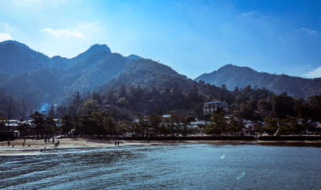 Miyajima, Japan - January 02, 2020:  Panoramic View to the Ferry Seaside of the Itsukushima Islandのeditorial素材