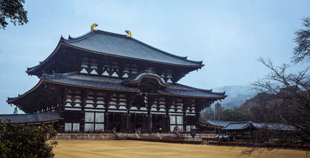 Nara, Japan - January 09, 2020: Japanese Traditional Styled Building under the Rain in Nara Cityのeditorial素材