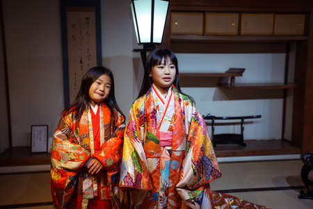 Okayama, Japan - January 06, 2020: Tourists dressed into the Beautiful National Kimono in the Japanese Castleのeditorial素材