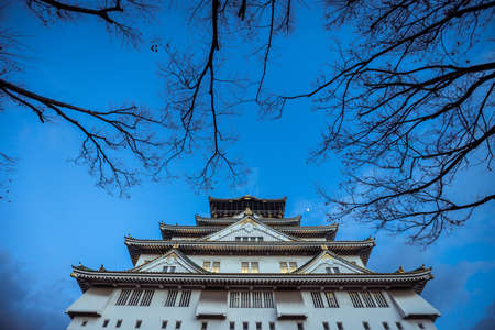 View to the Sunset Castle under Blue Sky and Trees, Japanのeditorial素材