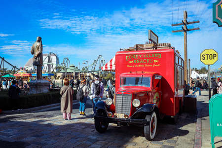 Osaka, Japan - January 11, 2020: Food Truck with the Snacks and Drinks in the Universal Studio Japan