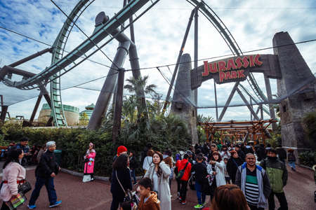 Osaka, Japan - January 11, 2020: Amazing View to the Dino Roller Coaster Ride in the Universal Studio Japanのeditorial素材
