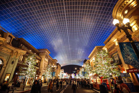 Osaka, Japan - January 11, 2020: Evening Promenade on the Shopping Street of the Universal Studio...