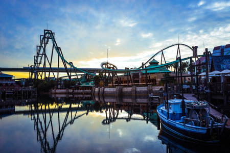 Osaka, Japan - January 11, 2020: Panoramic View to the Street of the Universal Studio Japan from the Bridgeのeditorial素材