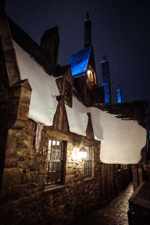 Osaka, Japan - January 07, 2020: Night Illumination of the Wizard Castle in the Universal Studio Japan Parkのeditorial素材