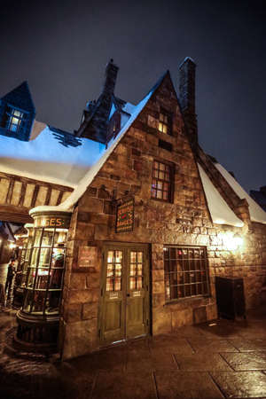 Osaka, Japan - January 07, 2020: Night Illumination of the Wizard Castle in the Universal Studio Japan Parkのeditorial素材