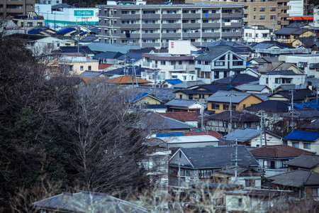 Himeji, Japan - January 08, 2020: View to the Himeji Street under Daylight