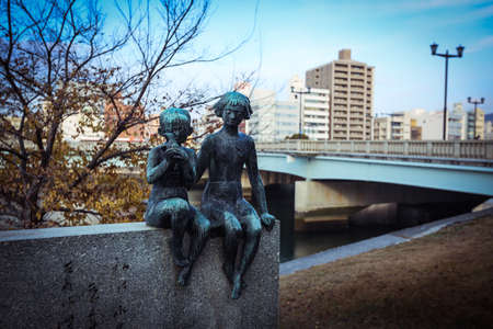 Hiroshima, Japan - January 09, 2020: Panoramic View to the Modern Hiroshima Riverside city Center at the Sunny Dayのeditorial素材
