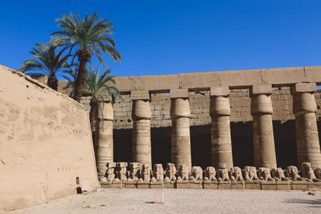 Luxor, Egypt - November 11, 2020: Ancient Massive Columns of Karnak Temple Complex in the Great Hypostyle Hall in the Precinct of Amun-Reの写真素材
