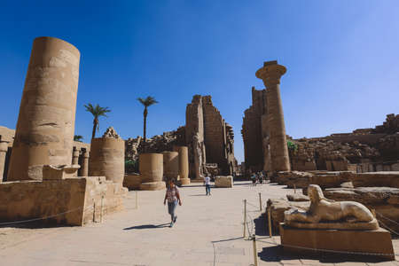 Limestone Ruins of an Ancient Egyptian Karnak Temple Complex near Luxor, Egyptのeditorial素材