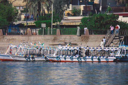 Egyptian Boat on the Nile River for Passengers transportation to Another Riverside in Luxor city, Egyptのeditorial素材
