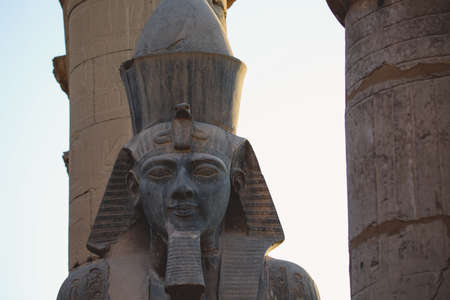 Ancient Egyptian Ruins of God Statues near the Pylon of Luxor Temple, Egyptの写真素材