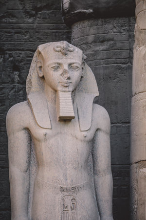 Ancient Egyptian Ruins of God Statues near the Pylon of Luxor Temple, Egyptの写真素材