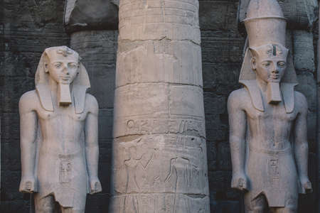 Ancient Egyptian Ruins of God Statues near the Pylon of Luxor Temple, Egypt