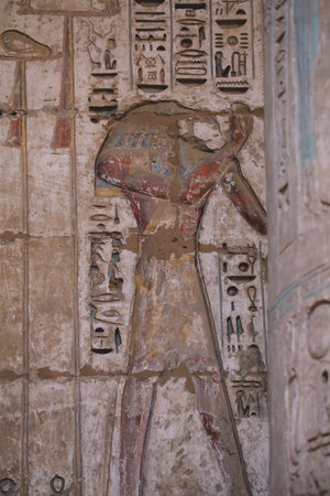 Ancient Egyptian Drawings of the Medinet Habu Mortuary Temple of Ramesses III near Luxor, Egyptの写真素材