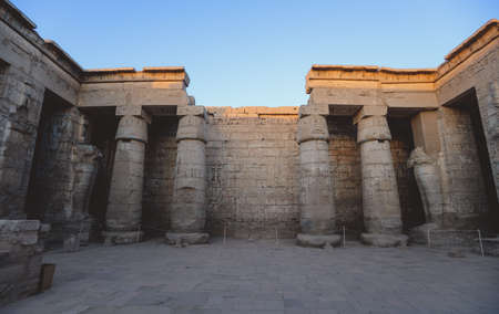 Main view to an Ancient Egyptian Medinet Habu, Mortuary Temple of Ramesses III, near the Luxor