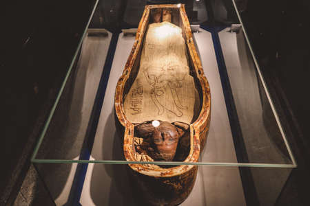 Luxor, Egypt - November 13, 2020:  Ancient Egyptian Exhibits of the  archaeological Mummification Museum in Upper Egyptのeditorial素材