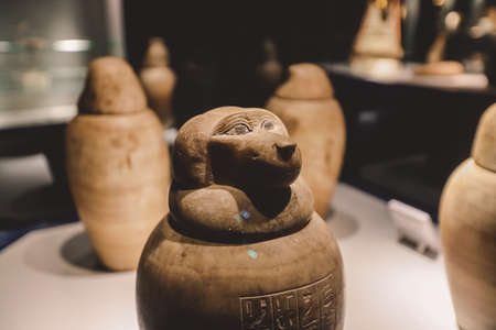 Luxor, Egypt - November 13, 2020:  Ancient Egyptian Exhibits of the  archaeological Mummification Museum in Upper Egyptのeditorial素材