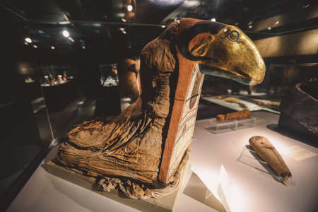 Luxor, Egypt - November 13, 2020:  Ancient Egyptian Exhibits of the  archaeological Mummification...