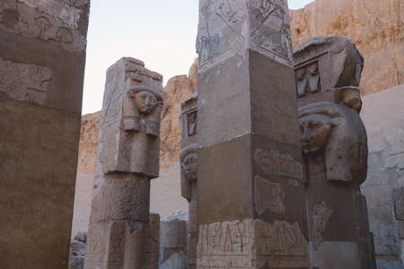 Statues of the goddess Hathor in the Hathor shrine of the Temple of Hatshepsut near Luxor, Egypt