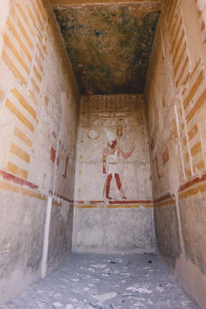 Luxor, Egypt - November 13, 2020: Ancient Egyptian Drawing on the Walls of Mortuary Temple of Hatshepsutのeditorial素材