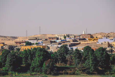 Panoramic View to the Colorful Nubian Village on the Egyptian Island near Nile River, Egyptの写真素材