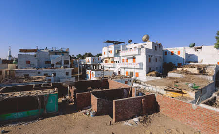 Colorful Buildings in Aswan with Local Nubian Style Decoration on the Walls, Egypt