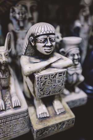 Cairo  - November 15, 2020: Touristic Souvenirs on the Khan el-Khalili, famous bazaar and souq (or...
