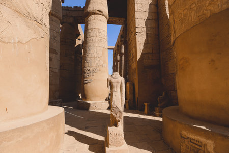 Ancient Sandstone Ruins of Old  Egyptian God in the Karnak Temple Complex near Luxor, Egyptのeditorial素材
