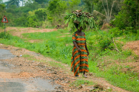 Accra, Ghana - April 06, 2022: Local African People doing daily job in Ghana Village, Western Africa
