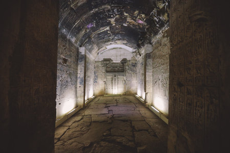Inside View of the temple of Seti I, which is also known as the Great Temple of Abydos, in Kharga, Egyptのeditorial素材